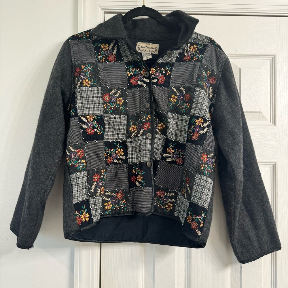 New Direction Patchwork Wool Blend Jacket Med - image 1